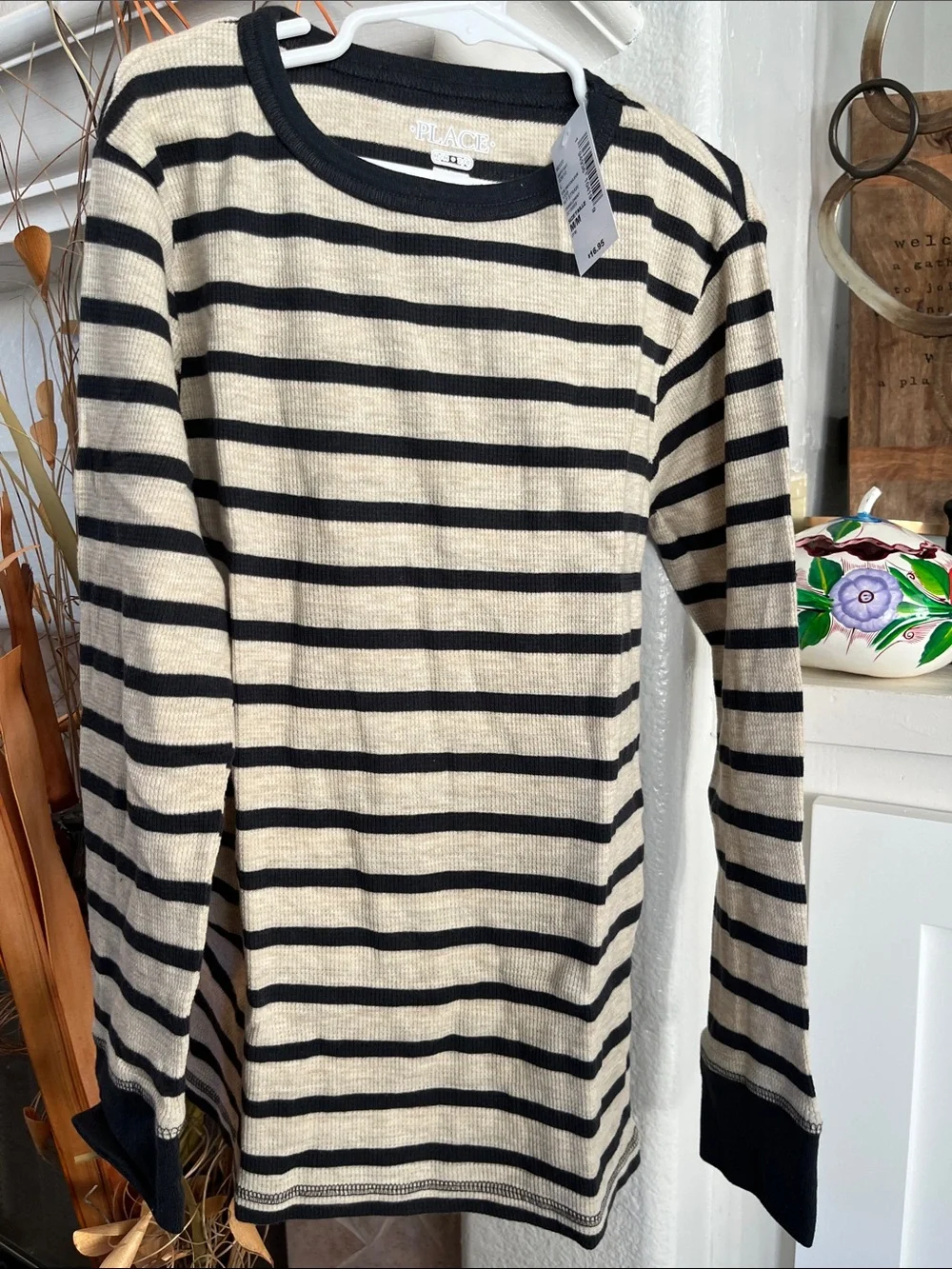 The Children's Place Black & Cream Striped Thermal Top